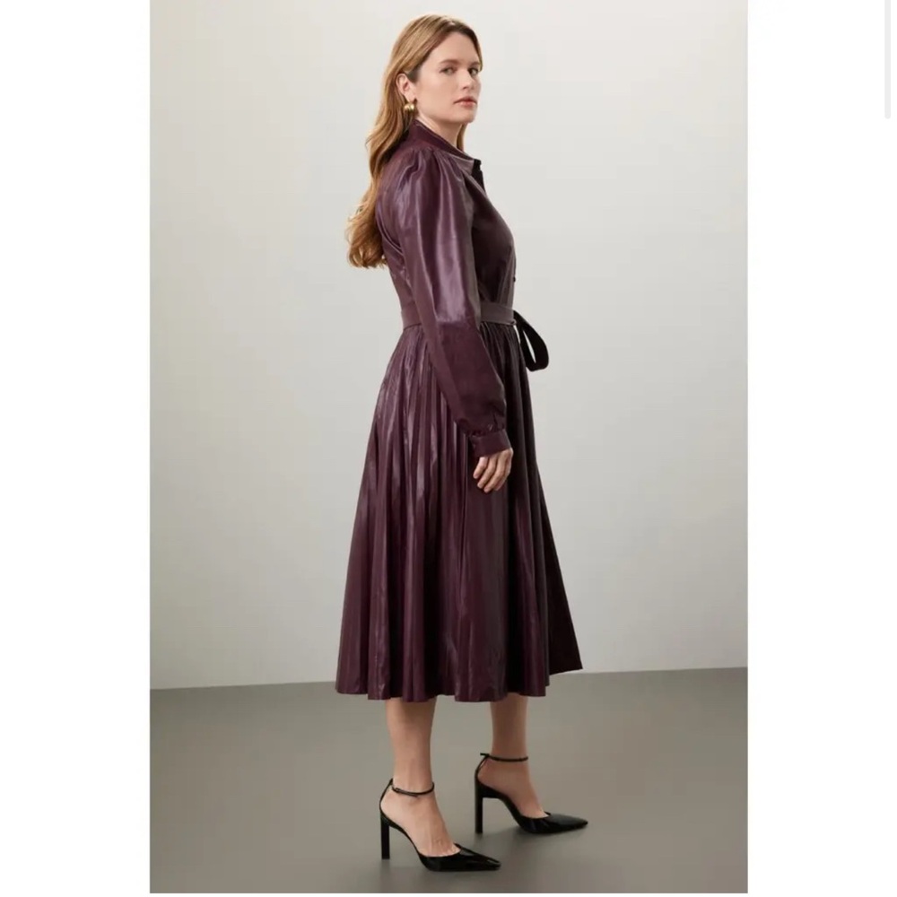 Peter Som Brown Pleated Faux Leather Dress Size 0